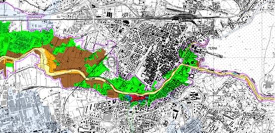 Perimetrazioni delle aree di esondazione del fiume Nera a Terni Mappa Nera